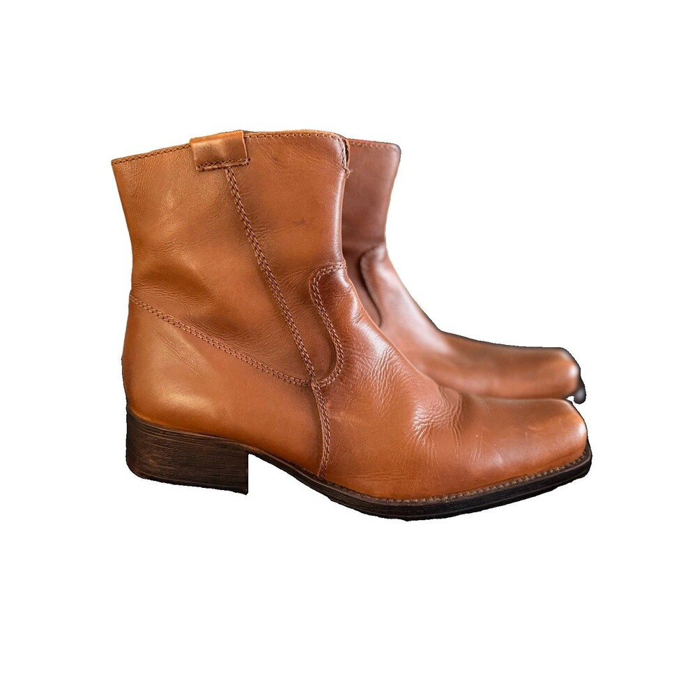 Men’s Also Brown Leather Zip Ankle Boots Size 8 Square Toe